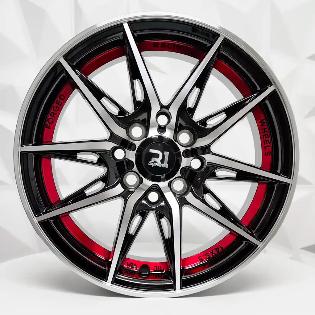 RIN 14X5.5 4-100/114.3 R1 SPORT 5442 BLACK MACHINE FACE RED LINE ET25 CB73.1