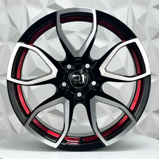 [179446] RIN 17X7 5-108 R1 SPORT 1063HB BLACK MACHINE FACE + INNER LIP RED ET35 CB73.1