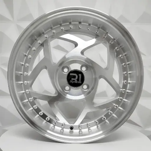 [172204F] RIN 17X8 5-100 R1 SPORT SW395 SILVER MACHINE FACE ML CHROME RIVETS ET30 CB73.1